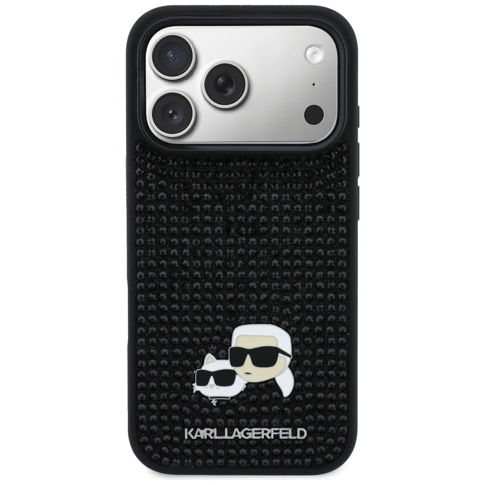 Case for Apple iPhone 17 Pro Max, Karl Lagerfeld, Rhinestone Karl & Choupette Pins, Black
