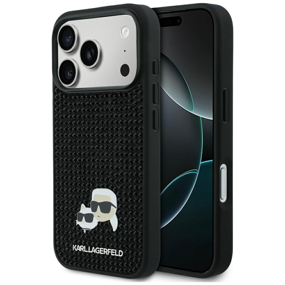 Case for Apple iPhone 17 Pro Max, Karl Lagerfeld, Rhinestone Karl & Choupette Pins, Black