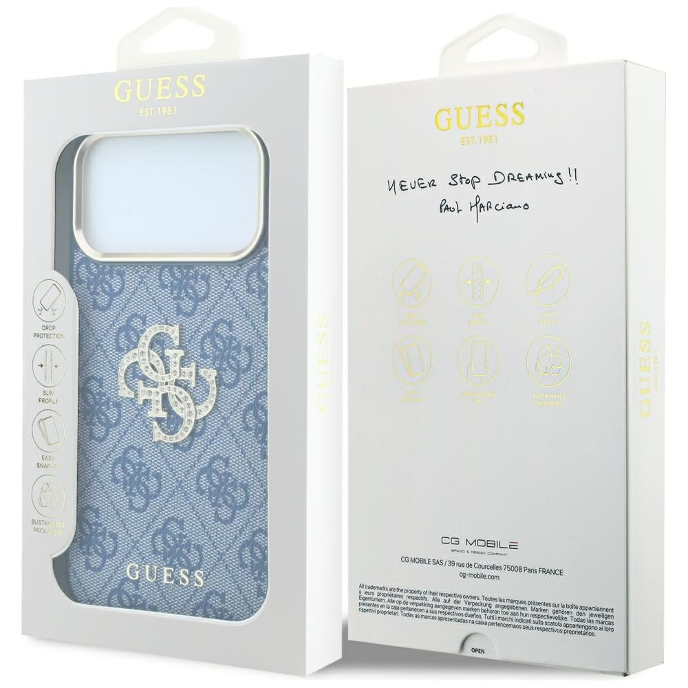 Case for Apple iPhone 18 Pro Max / 17 Pro Max, Guess, 4G Big Strass Logo, Blue