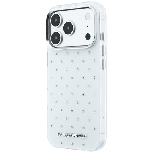 Case for Apple iPhone 18 Pro Max / 17 Pro Max, Karl Lagerfeld, IML Rhinestones and Electroplated Logo, White
