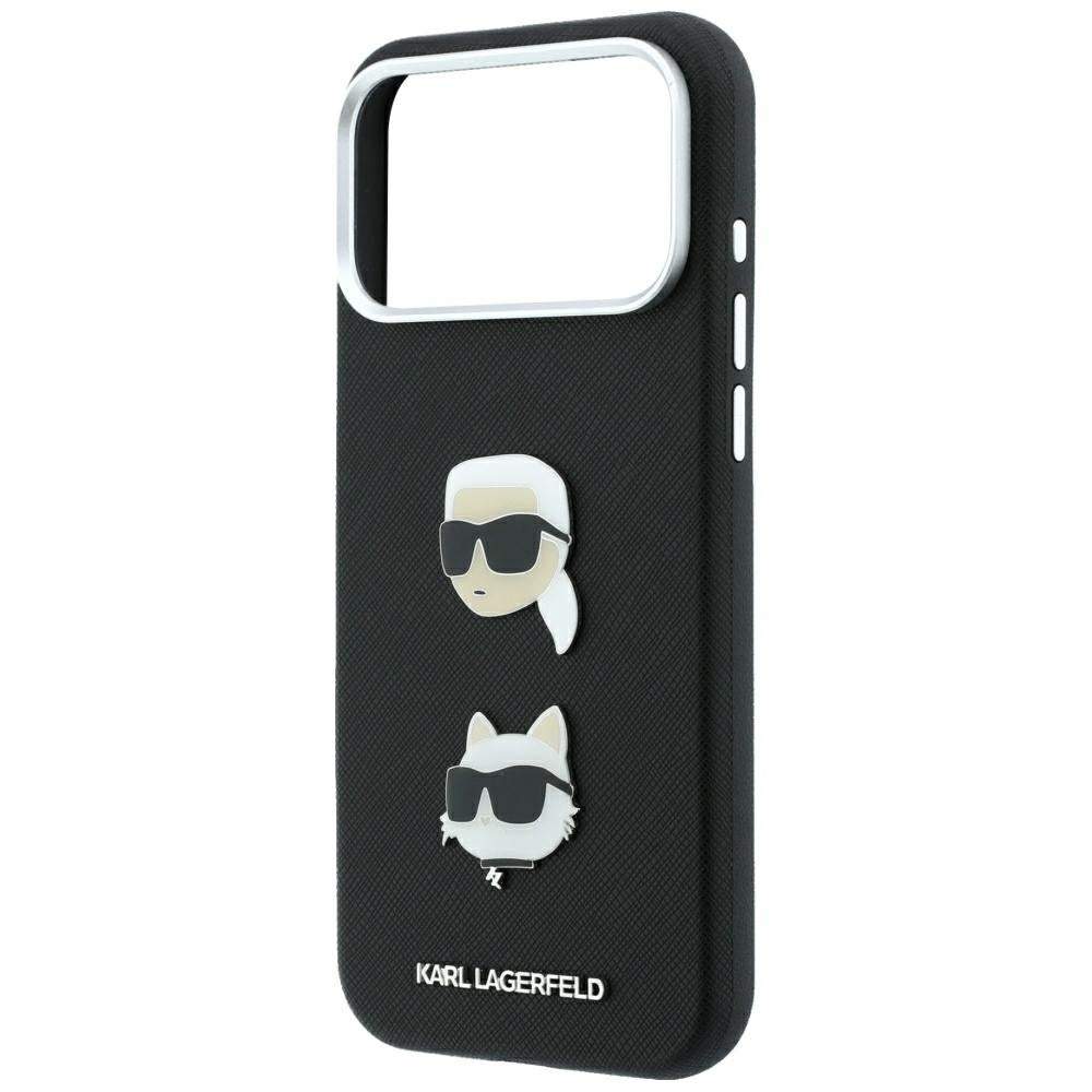Case for Apple iPhone 18 Pro Max / 17 Pro Max, Karl Lagerfeld, Saffiano with Karl & Choupette Head's Pin and Logo, Black