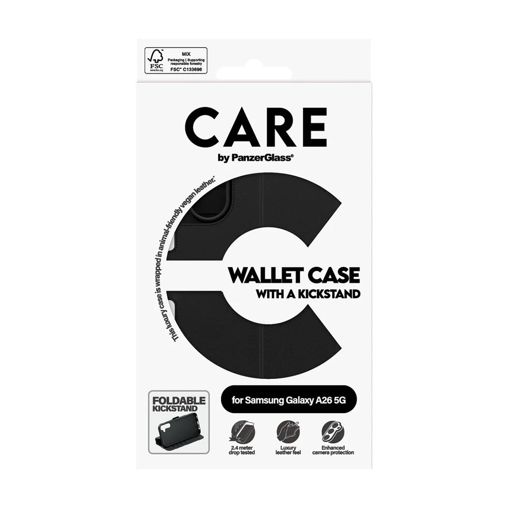 Case for Samsung Galaxy A26 A266, PanzerGlass, Care Feature Kickstand Wallet, Black