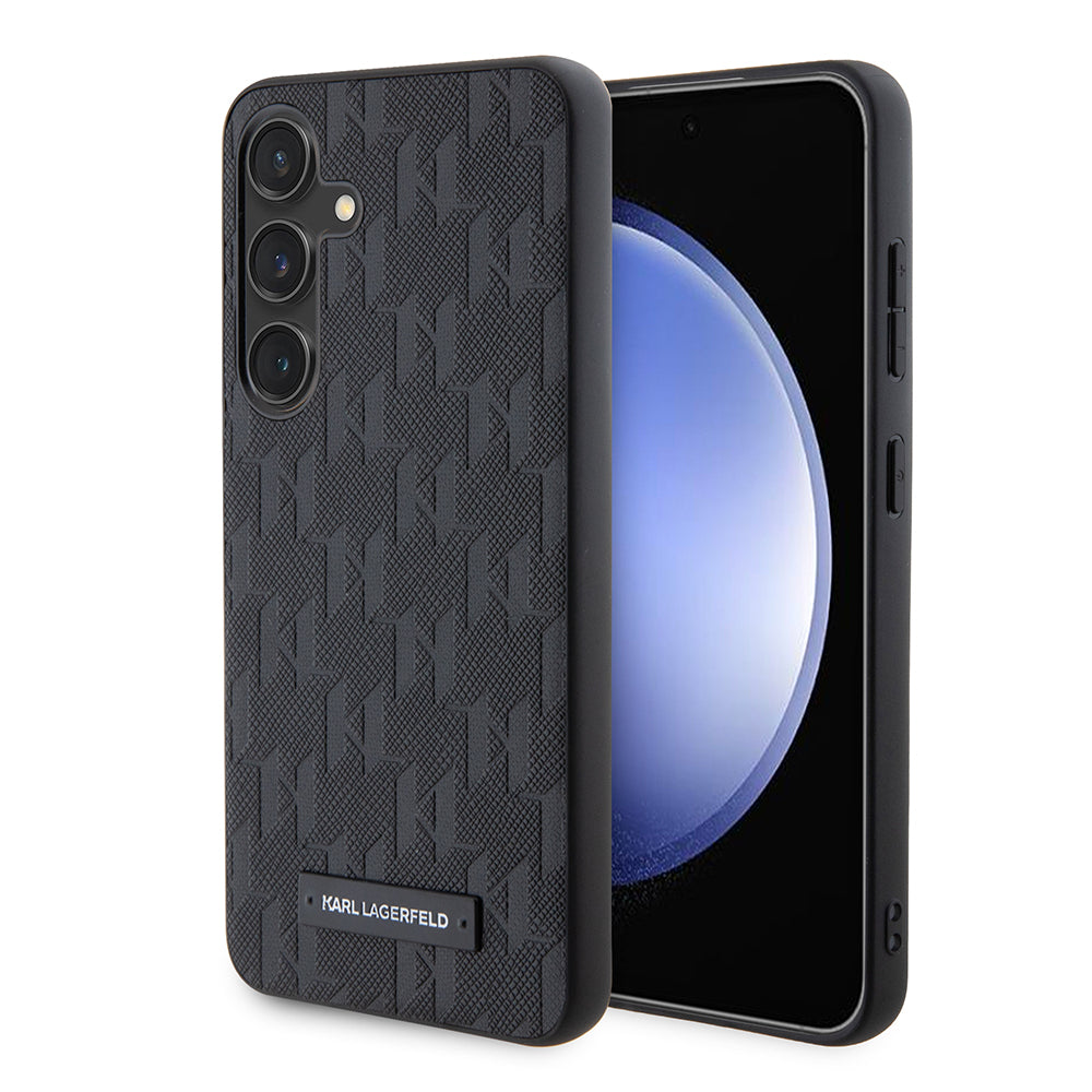 Case for Samsung Galaxy S24 S921, Karl Lagerfeld, Saffiano Mono Metal Logo, Black