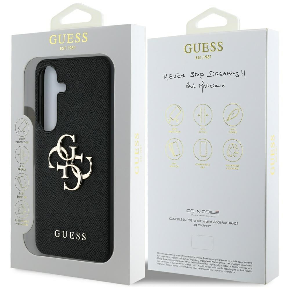 Case for Samsung Galaxy S25 S931, Guess, 4G Grained Big and Classic Logo, Black