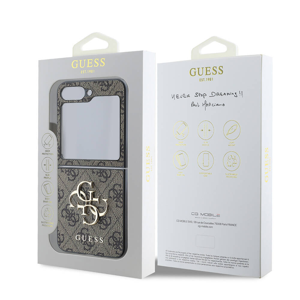 Case for Samsung Galaxy Z Flip7 FE F761 / Z Flip6 F741, Guess, 4G Metal Logo, Brown
