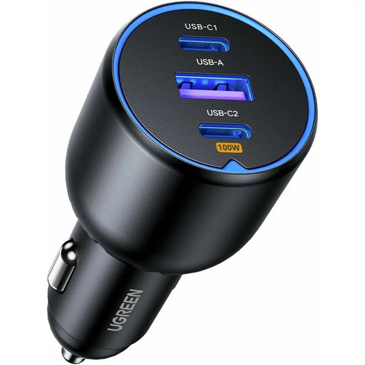 Car Charger with USB-C Cable UGREEN CD293, 130W, 5A, 1 x USB-A - 2 x USB-C, Black