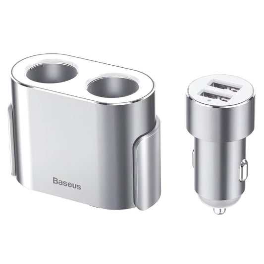 Baseus High Efficiency Car Charger, 95W, 2.1A, 2 x Cigarette Lighter Extension - 2 x USB-A, Silver CRDYQ-0S CRDYQ-0S
