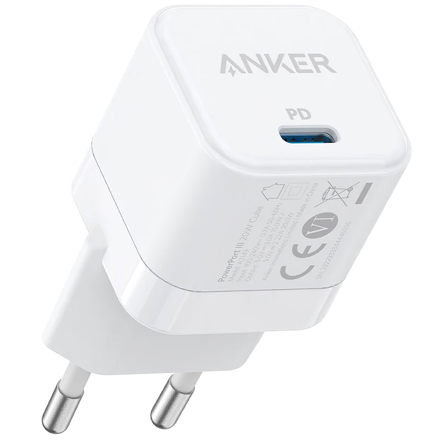 Network Charger Anker PowerPort III Cube, 20W, 3A, 1 x USB-C, White A2149G21