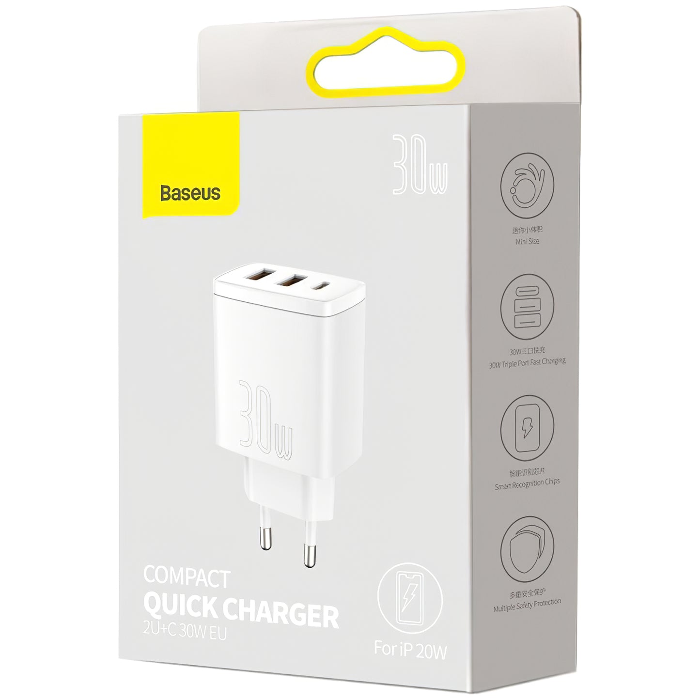 Network Charger Baseus Compact, 30W, 1 x USB-C - 2 x USB-A, White CCXJ-E02