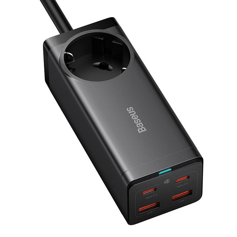 Baseus GaN3 Pro Power Strip, 1 x Schuko - 2 x USB-A - 2 x USB-C, Black PSZM000401