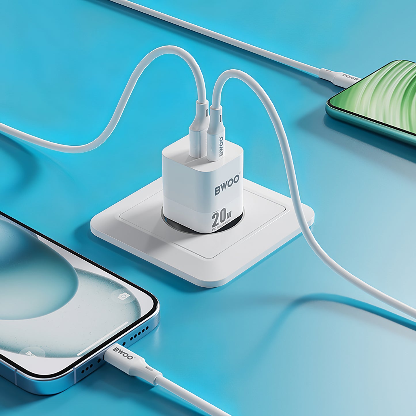 Network Charger BWOO BO-CDA156, 20W, 3A, 1 x USB-A - 1 x USB-C, White