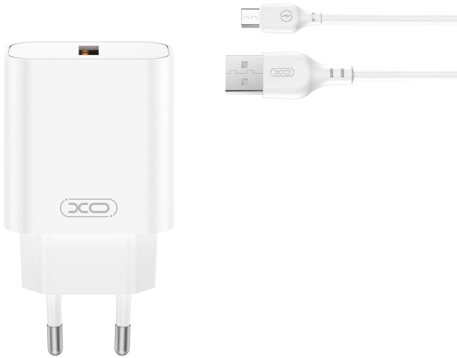 Network Charger with microUSB Cable XO Design CE33, 18W, 3A, 1 x USB-A, White