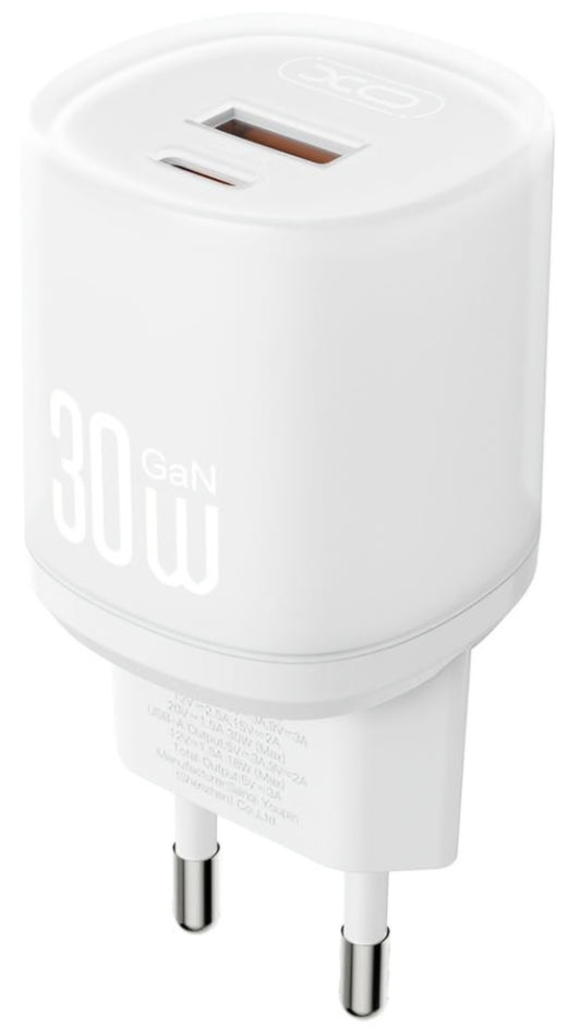 Network Charger with Lightning Cable XO Design L151, 30W, 3A, 1 x USB-A - 1 x USB-C, White