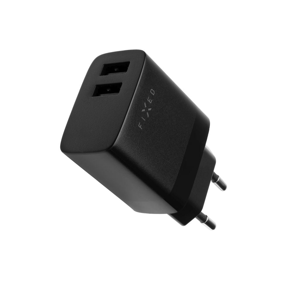 Fixed USB-C Network Charger with Cable, 17W, 3A, 2 x USB-A, Black