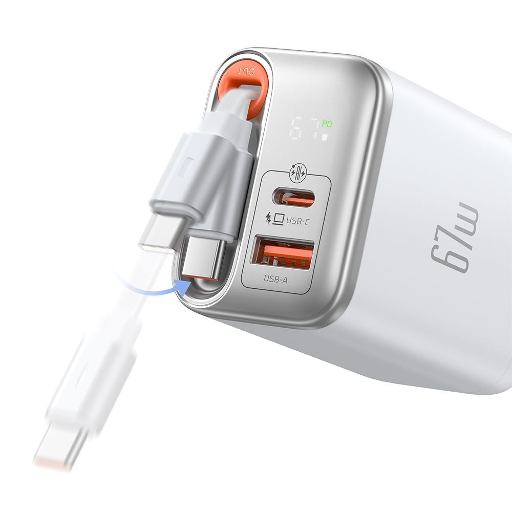 McDodo CH-4103 FreeGo Display Network Charger with USB-C Cable, 67W, 3.35A, 1 x USB-A - 1 x USB-C, White