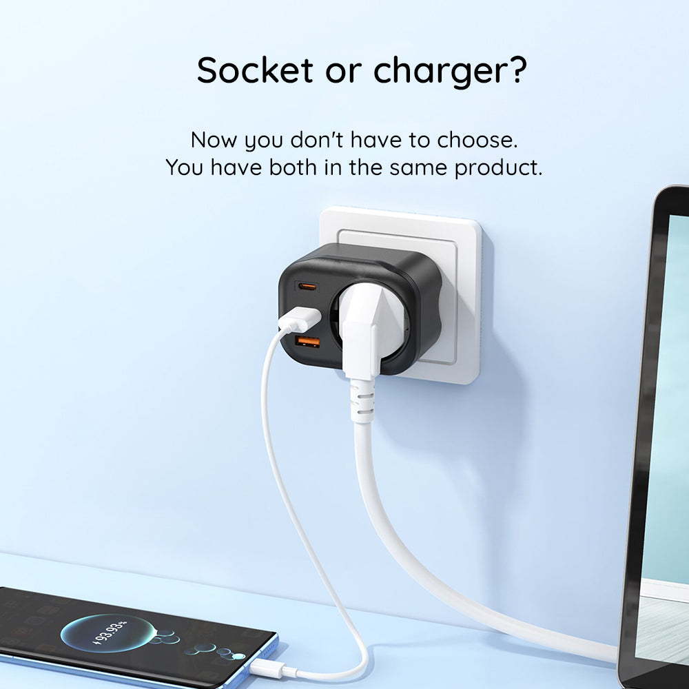 HAVIT UC142 Network Charger, 30W, 3A, 1 x USB-A - 2 x USB-C - 1 x Schuko, Black