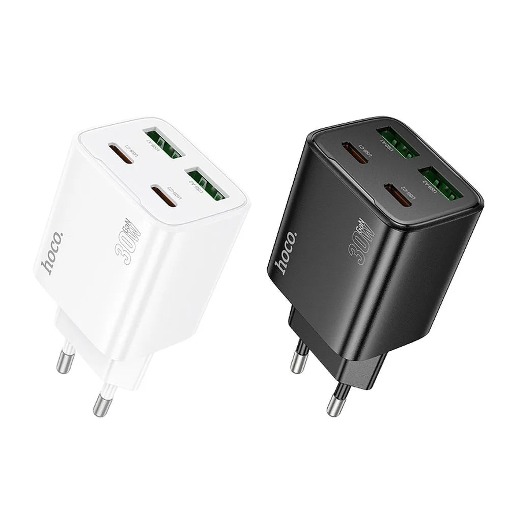 HOCO N56 Network Charger, 30W, 3A, 2 x USB-A - 2 x USB-C, White