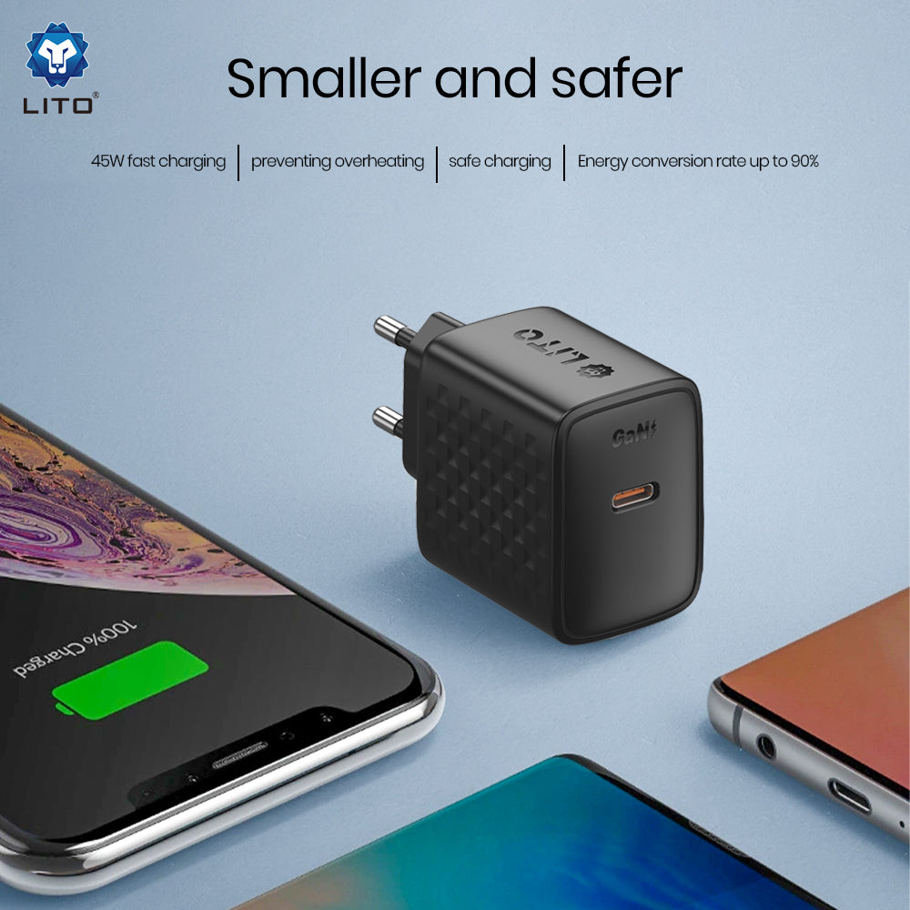 Lito LC20 Network Charger, 45W, 3A, 1 x USB-C, Black