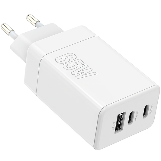 MaXlife Network Charger MXTC-08-65ACC, 65W, 3.25A, 1 x USB-A - 2 x USB-C, White