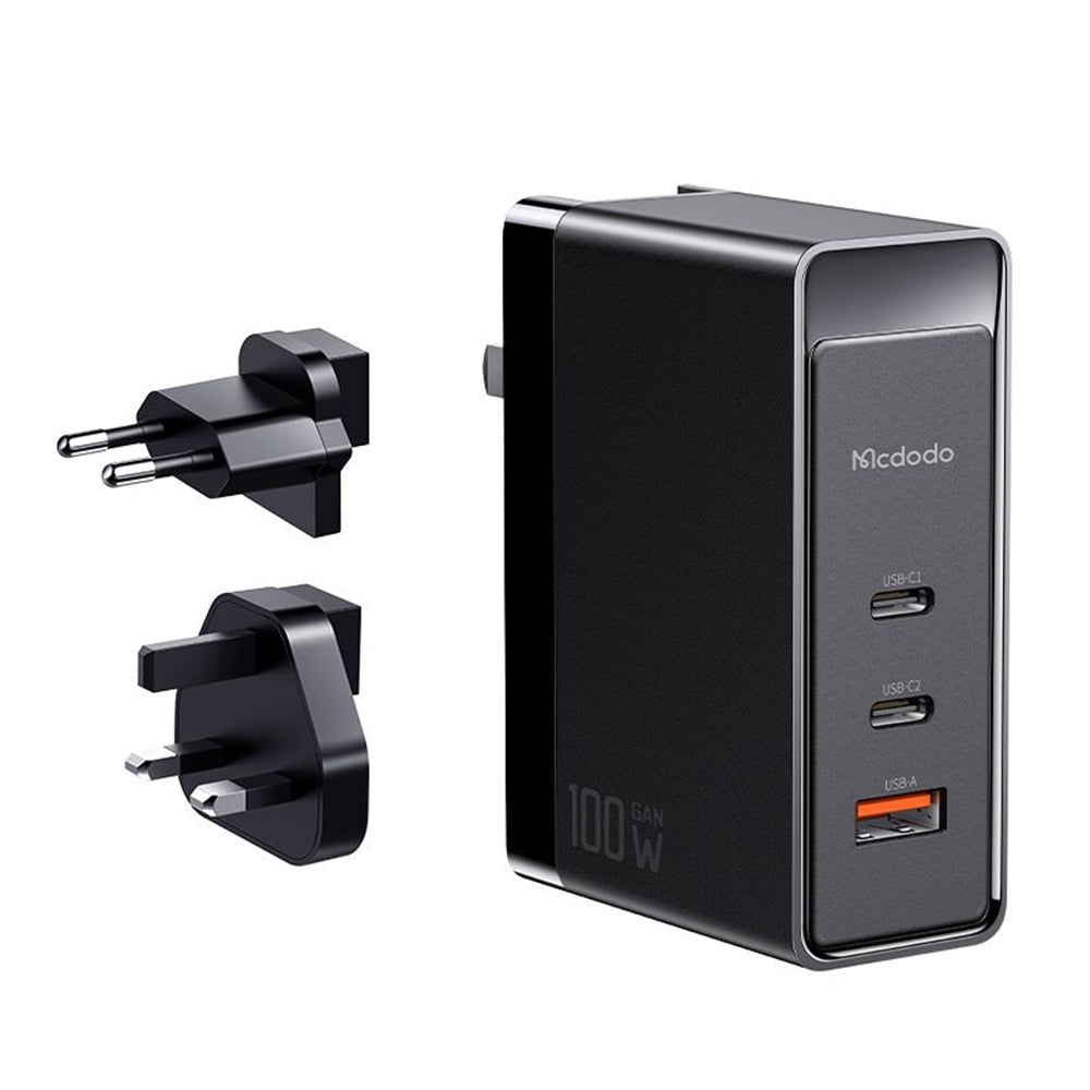 McDodo CH-8101 Pro Nuc AR Power Travel Network Charger, 100W, 5A, 1 x USB-A - 2 x USB-C, Black