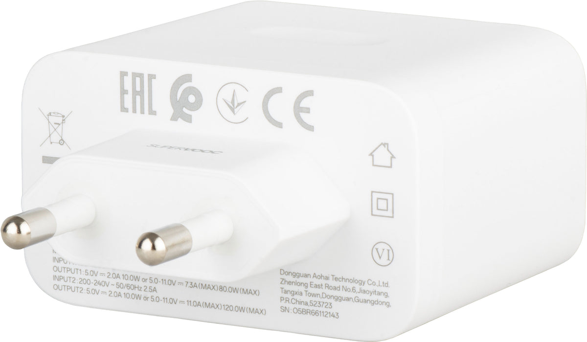OnePlus Wall Charger, 120W, 1 x USB-A, White