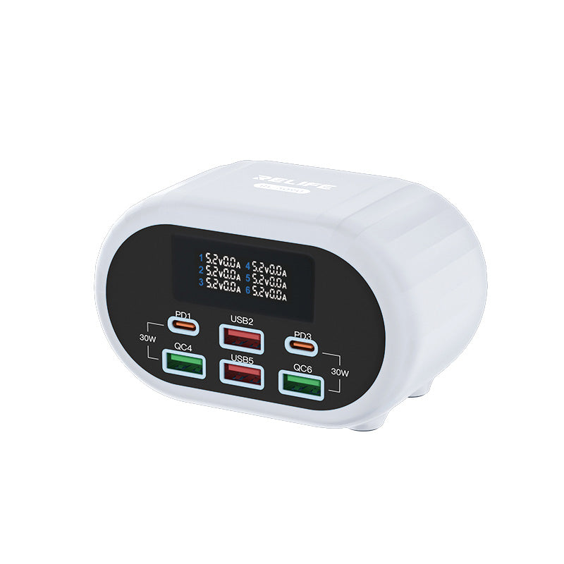 Relife RL-309U Charging Station, 72W, 5A, 2 x USB-C - 4 x USB-A, Silver