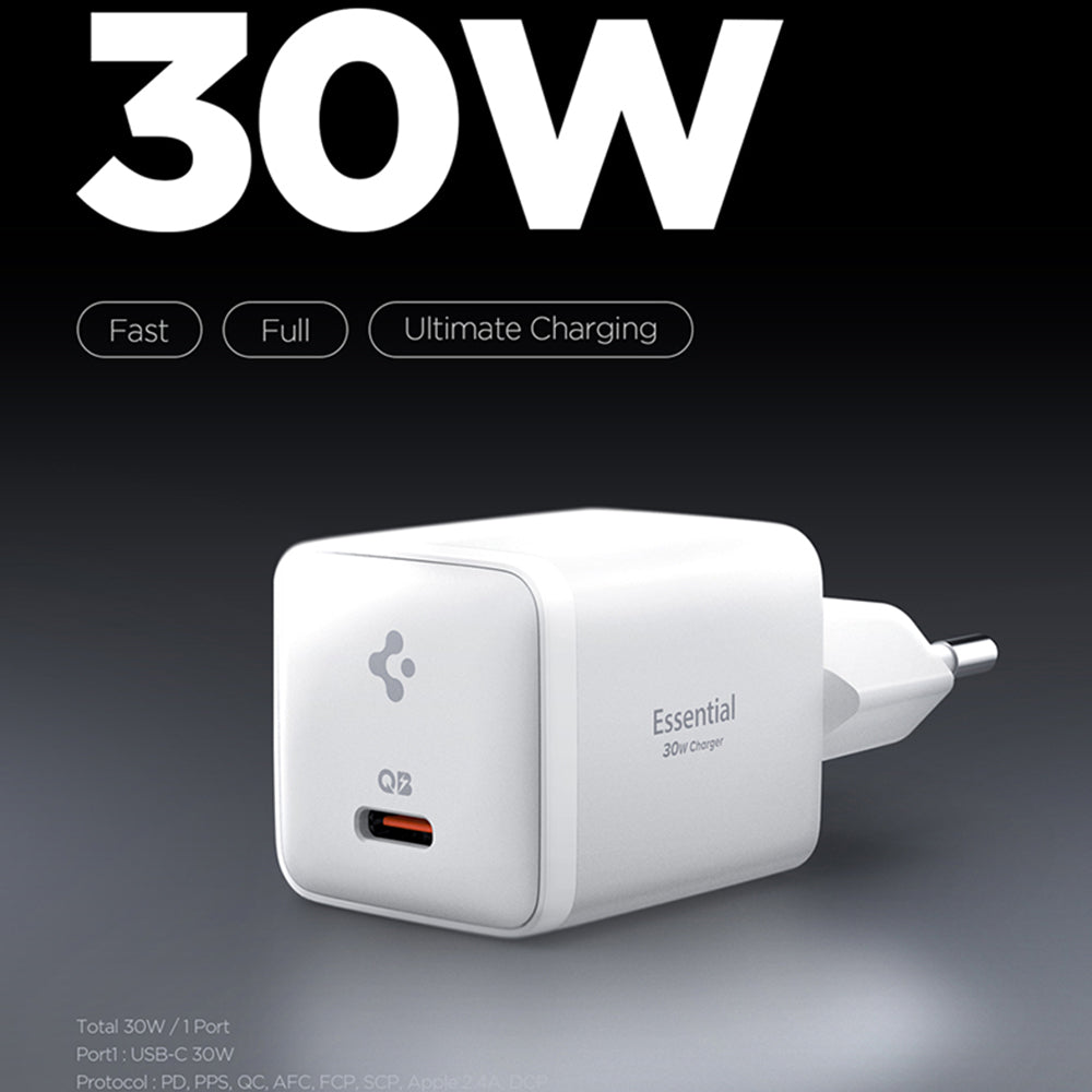 Spigen EE301EU Essential Network Charger, 30W, 3A, 1 x USB-C, White KF2363556