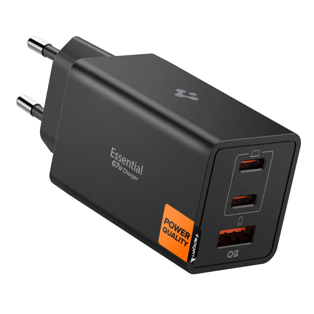 Spigen Essential Network Charger, 67W, 3.25A, 1 x USB-A - 2 x USB-C, Black ACH09458