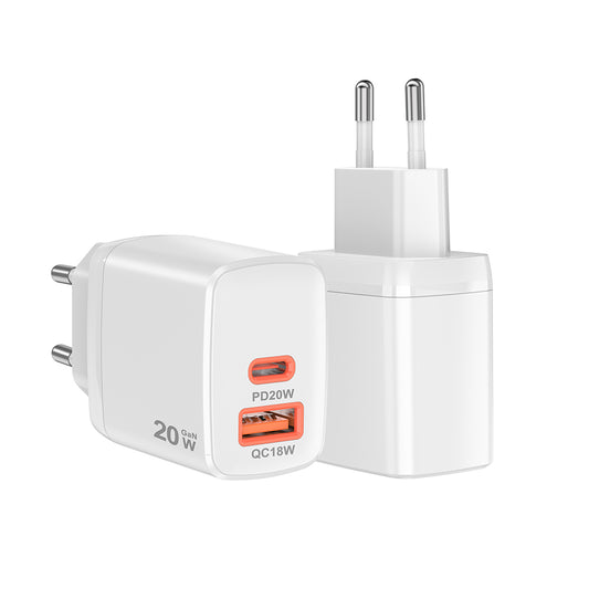 Techsuit CH2 Duonix Network Charger, 20W, 3A, 1 x USB-A - 1 x USB-C, White