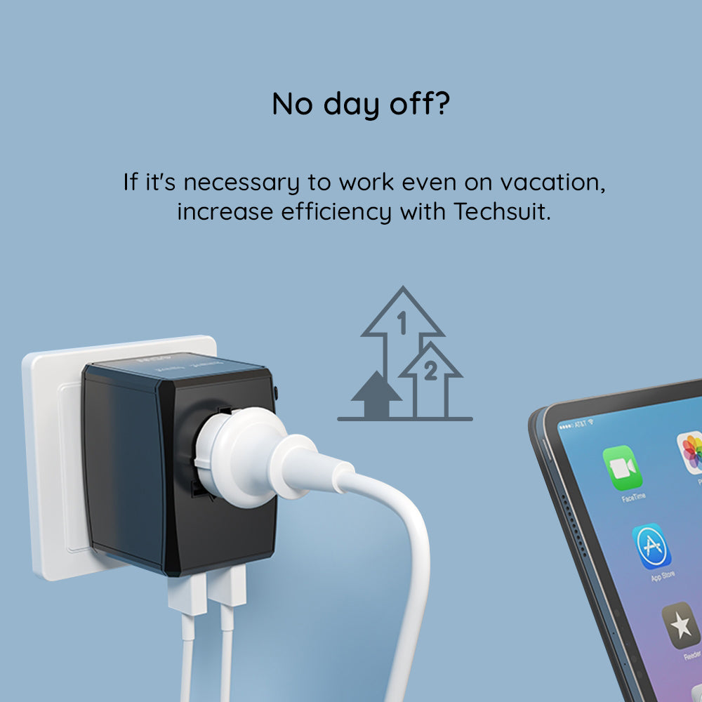 Techsuit HHT906 Travel Network Charger, 65W, 3.25A, 2 x USB-A - 2 x USB-C, Black