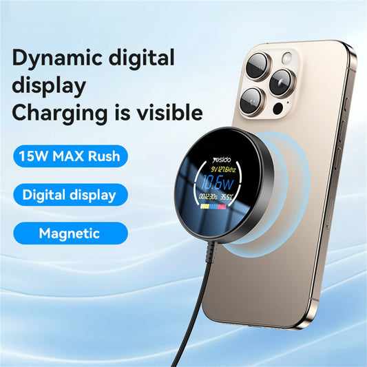 Yesido DS28 Display Wireless Network Charger, 15W, 1.67A, Black