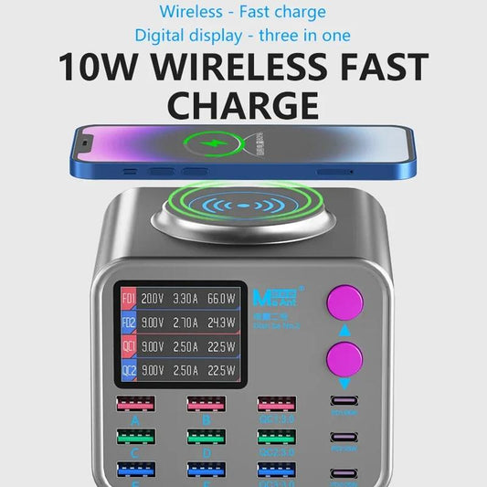 MaAnt DianBa No.2 QI Charging Station, 300W, 3A, 3 x USB-C - 9 x USB-A, Grey