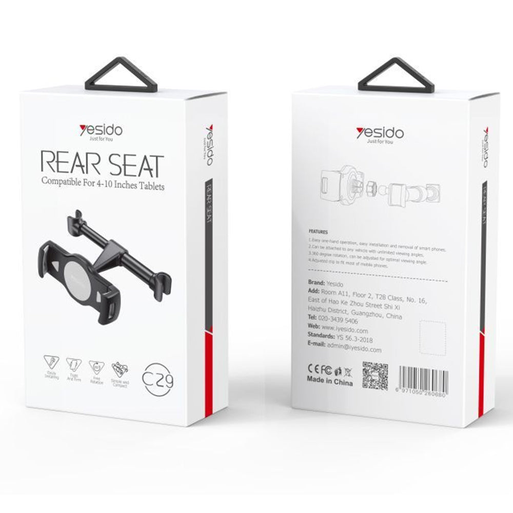 Yesido C29 Headrest Car Holder for Phone / Tablet, 4inch - 10inch, Black