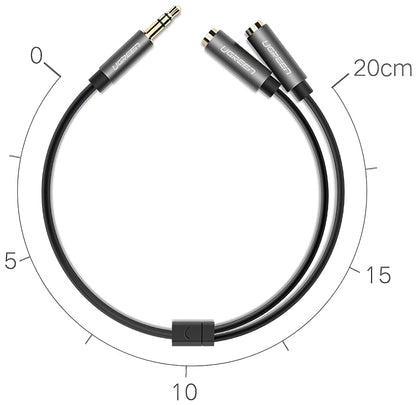 Audio Splitter Adapter 3.5mm - 2 x 3.5mm UGREEN AV123 2in1, 0.2m, Gray