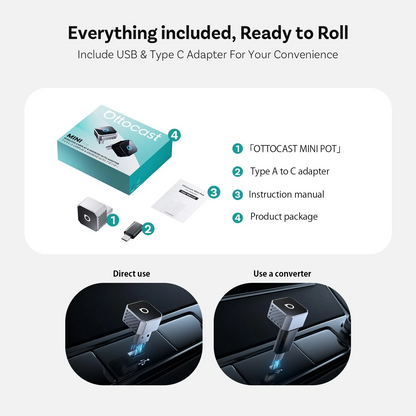 Ottocast Mini Cube Style C Wireless Carplay / Android Auto Adapter for Apple iPhone / Android Series CP88-T3