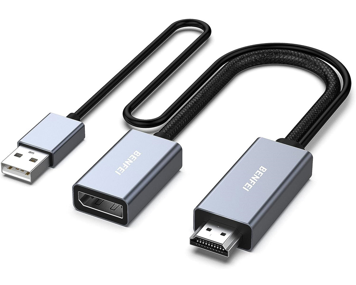 Benfei Video Adapter, HDMI - DisplayPort / USB, 4K, Gray