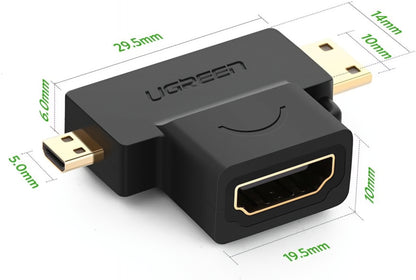 UGREEN HD129 Video Adapter, miniHDMI / microHDMI - HDMI, 1080P, Black