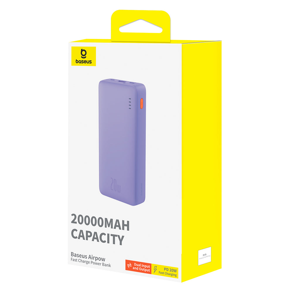 Baseus Airpow External Battery, 20000mAh, 20W, QC + PD, 1 x USB-A - 1 x USB-C, Purple P10022804513-00
