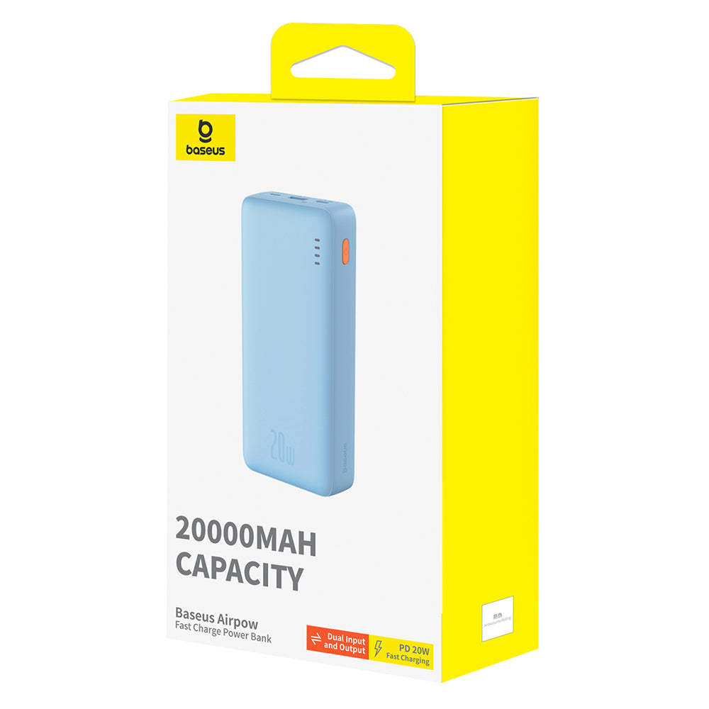 Baseus Airpow External Battery, 20000mAh, 20W, QC + PD, 1 x USB-A - 1 x USB-C, Blue P10022804313-00