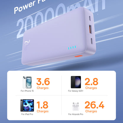 Baseus Airpow External Battery, 20000mAh, 20W, QC + PD, 1 x USB-A - 1 x USB-C, Purple P10022804513-00