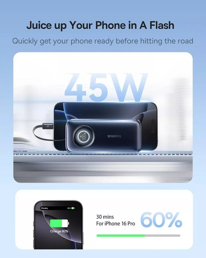 Baseus EnerCore CR11 External Battery, 10000mAh, 45W, PD, 2 x USB-C, Black E0027G01