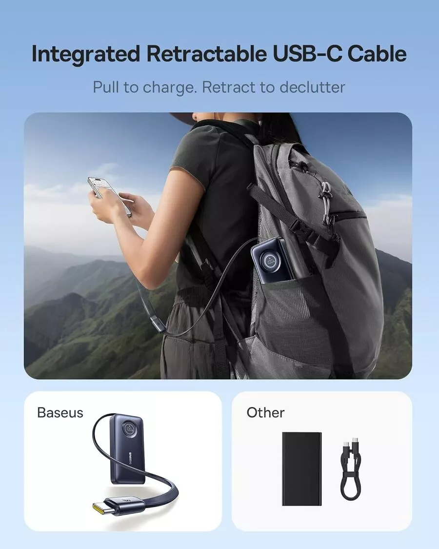 Baseus EnerCore CR11 External Battery, 10000mAh, 45W, PD, 2 x USB-C, Black E0027G01