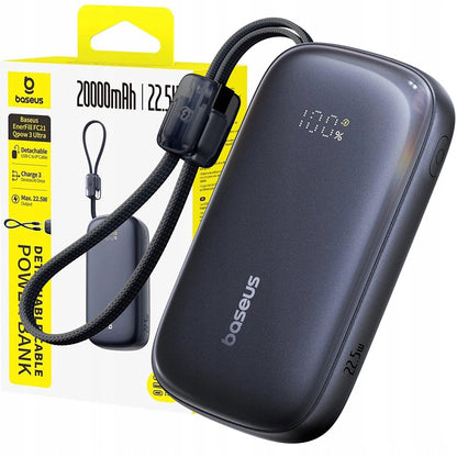 Baseus EnerFill FC21 Qpow 3 Ultra External Battery, 20000mAh, 22.5W, QC + PD, 1 x USB-A - 1 x USB-C, Black E0027M00