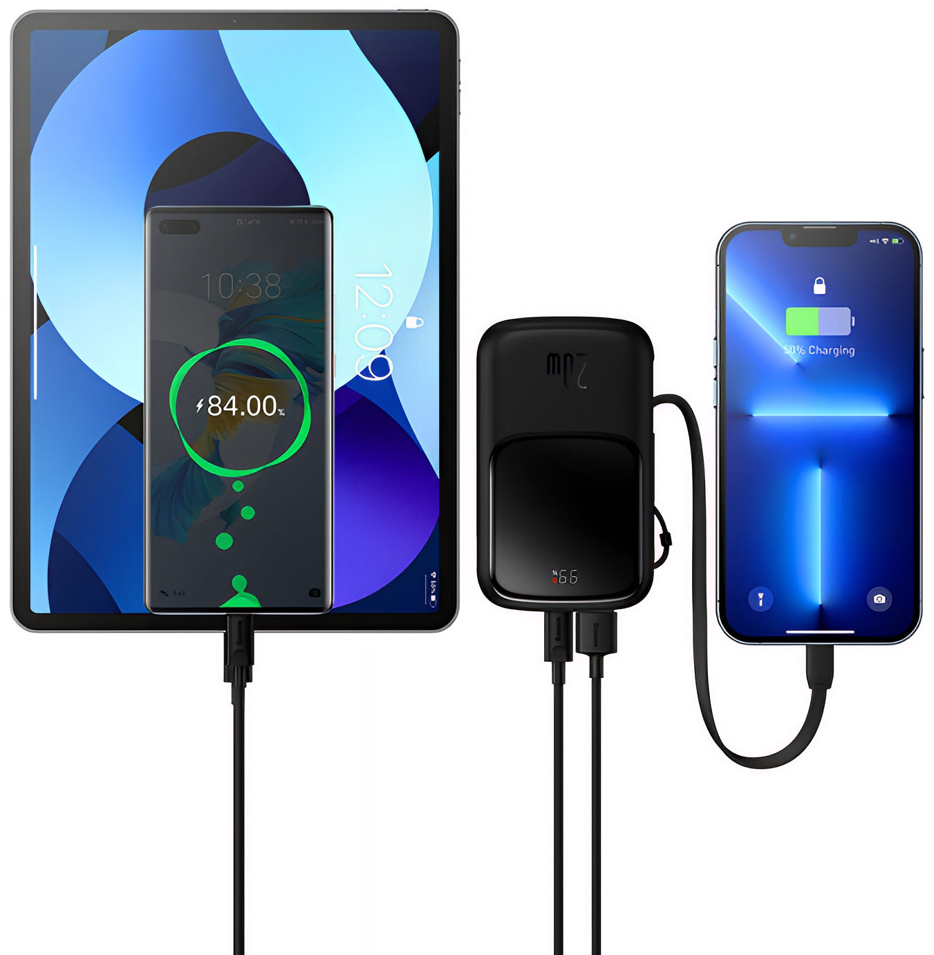 Baseus Qpow Pro External Battery, 20000mAh, 20W, QC + PD, 1 x Lightning - 1 x USB-A - 1 x USB-C, Black PPQD060201