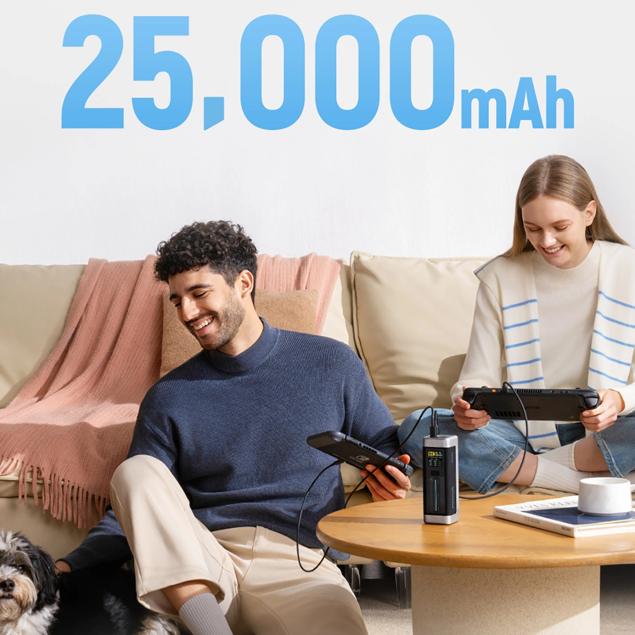 Cuktech External Battery, 25000mAh, 210W, QC + PD, 1 x USB-A - 2 x USB-C, Black CUK00P23GLBK