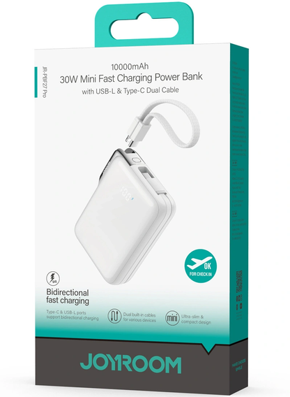 Joyroom JR-PBF27 Pro External Battery, 10000mAh, 30W, QC + PD, 1 x Lightning - 2 x USB-C, White