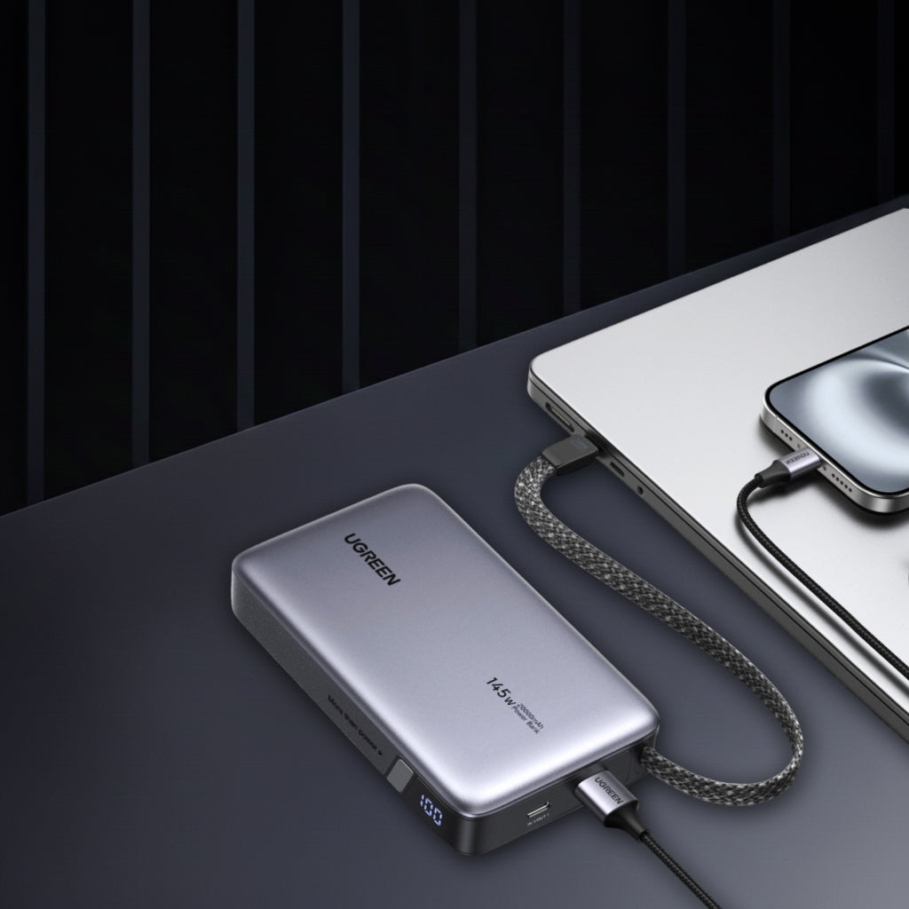 UGREEN PB551 External Battery (55992), 20000mAh, 145W, QC + PD, 1 x USB-A - 2 x USB-C, Gray