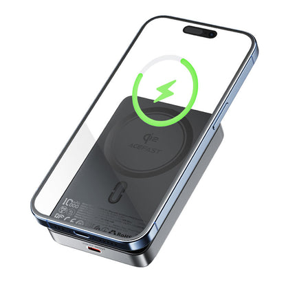 Acefast M11 Wireless External Battery, 10000mAh, 30W, PD + FQI, 1 x QI - 1 x USB-C, Black