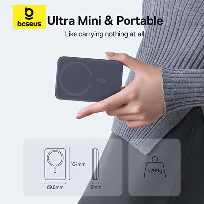 Baseus EnerFill FM11 Ultra-Mini Wireless External Battery, 10000mAh, 22.5W, PD + FQI, 1 x QI - 1 x USB-C, Gray E0026602
