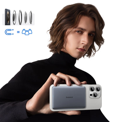 Baseus PicoGo AM41 External Wireless Battery, 5000mAh, 20W, PD + FQI, 1 x QI - 1 x USB-C, Gray P1007680C813-00